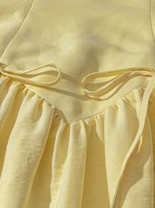 Seusyu Women's Modest Versatile Yellow Bowknot Tie Waist Slimming High Waist Skirt Fall Cloth For Women