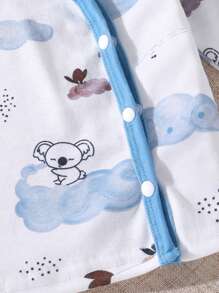 3pcs Newborn Baby Blue Series Cute Cartoon Cloud Animal Print Long Sleeve Pants And Hat Homeware Set Fall Winter