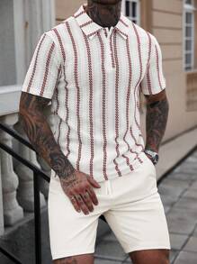 Manfinity Homme 2pcs Men's Polo Shirt & Drawstring Waist Loose Shorts Set - White - View 4