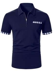 Calvornis Áo thun Polo nam khóa kéo, Áo thun Polo thời trang công sở thường ngày - Màu xanh hải quân - Xem 3