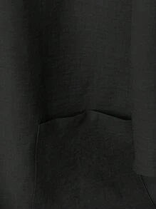 Omancia Bộ đồ 2 món dành cho nữ: Áo tay lửng cổ chữ V cài cúc dừa trang trí + Quần ống đứng màu trơn, thích hợp mặc đi làm/thường ngày. - màu đen - Xem 3