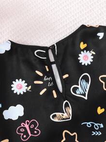 SHEIN Felpa oversize per ragazze pre-adolescenti, stile casual da strada, con stampa di graffiti, cuori, fiori e facce di cartoni animati