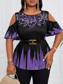 SHEIN Lady 1 pieza Camiseta de mujer de talla grande con patrón de degradado morado, para verano