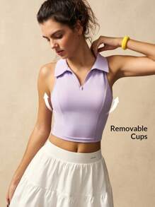 VARSIVA Women's Sleeveless Polo Shirt, Solid Color, Fashion Suitable For Summer Workout Tops With Bra - Purple - View 7