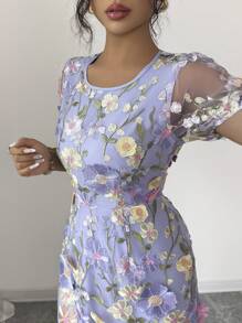 Selianne Váy chữ A thêu hoa thanh lịch cho nữ size chuẩn - Màu tím hoa cà - Xem 6