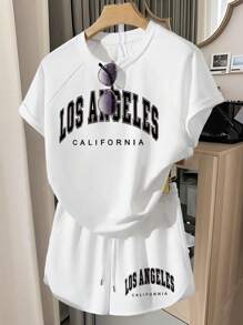 INAWLY Women's Casual Matching T-Shirt And Shorts Set, Summer - White - View 1