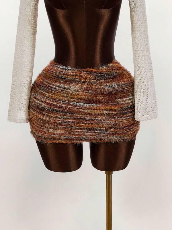 Amplova Retro American Style Maillard Slim Fit Sexy Bodycon Mini Skirt