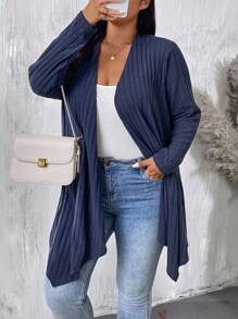 EMERY ROSE Plus Size Women Asymmetrical Hem Loose Casual Commute Outerwear Cardigan Fall Winter Cloth For Women Autumn