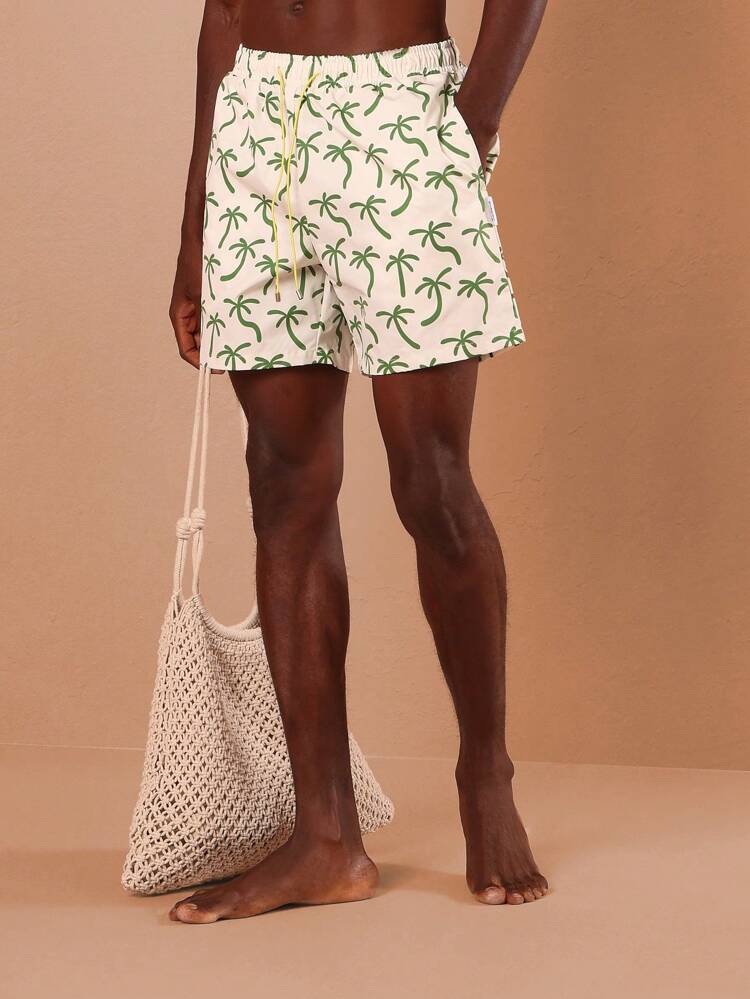 Palm Tree Print Beach Shorts