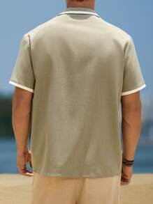 Manfinity RSRT Men's Casual Button Closure Contrast Color Woven Shirt For Holiday - Coffee Brown - View 2