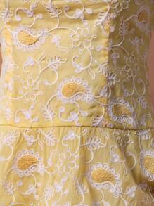 Enchnt Damen elegantes Mini-Kleid mit Blumenstickerei, Sommer - Gelb - Übersicht 2