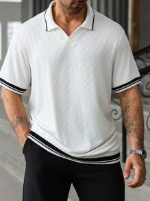 Manfinity Homme Camisa polo de manga corta con bloques de color y puños para hombres de talla grande - Blanco - Ver 7