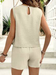 SHEIN Casual Sleeveless Solid Color Maternity Top And Shorts 2 Pieces Set - Khaki - View 2