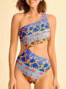 CAJUNI Traje de baño de una pieza con espalda descubierta y estampado, adecuado para la playa/resort - Multicolor - Ver 4