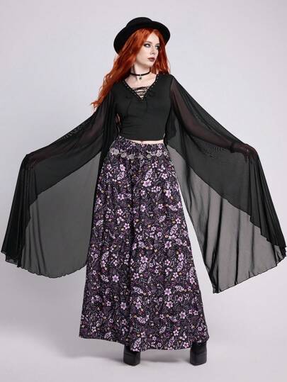 EDITION قميص بأكمام واسعة متموجة وربطة عنق ، بأسلوب جوثي للنساء، صيفي