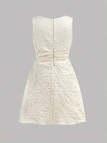 SHEIN Girlism Vestido tejido de cuello redondo, cintura fruncida y silueta línea A para niñas preadolescentes, apto para diversas ocasiones como regreso a clases, salidas familiares al aire libre en primavera, fiestas, música, vacaciones, citas y talla grande