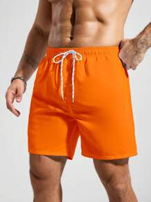 Manfinity Swimmode Men Slant Pockets Drawstring Waist Swim Trunks