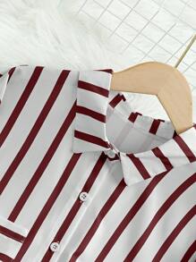 INAWLY Women's Casual Striped Long Sleeve Pocket Blouse, Spring/Fall Women Shirt - Brown - View 5