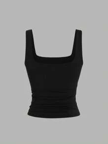 Sweetra 3 piezas Camisetas sin mangas de mujer de verano, de unicolor con cuello cuadrado, de ajuste ceñido