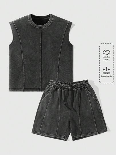 ROMWE Avant Men's Street Style Sleeveless Tank Top & Shorts Set