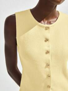 Maija Women's Casual Solid Color Front Button Sleeveless Knit Top, Suitable For Business, Leisure, Urban Commuting, Office Wear, And Teacher Business Casual Woman Office For Women Work Women Work Office Wear Women Office Attire For Women Going Out Tops Women Going Out Tops Going Out Going Out Tops For Going Out Going Out Tops Women,Butter Yellow Top,Autumn Outfits For Women, Christmas Women's Clothing Casual Blouses For Ladies