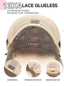 Highlights S4/613 Pink 13x4 Lace Front Human Hair Wigs Brown Mixed Pink & Brown Transparent Lace Hair Wig 180% Density Straight Remy Human Hair Wigs For Women 16 Inch - S4/613 - View 9