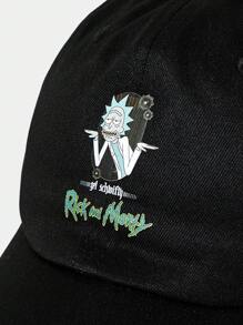 Rick and Morty X SHEIN 可调节黑色棒球帽，带有卡通人物和字母印花 - 黑色 - 查看 4