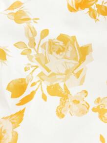 SHEIN MOD Women's Romantic Floral Print Halter Mid-Length Dress - Yellow - View 3