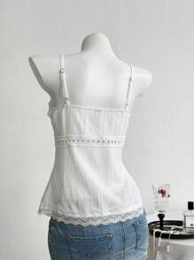 Elamini 甜美优雅蕾丝拼接 V 领修身吊带背心女式衬衫，夏季