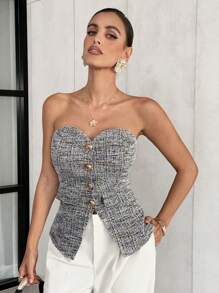 Lavishia 优雅的收腰抹胸，带有金属扭曲细节，夏季度假工作办公室服装 - 彩色 - 查看 3