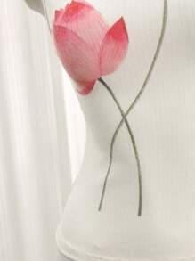 SHEIN LUNE 女式花卉印花立领修身时尚背心 - 白色 - 查看 3