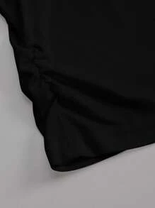 INAWLY Women's Plain Collar Short Sleeve Casual Pleated T-Shirt