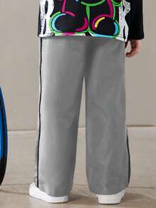 SHEIN 1 件装年轻男童休闲运动裤，直筒裤，柔软舒适，带装饰抽绳，适合日常穿着、上学、户外、运动，适合春、夏、秋、冬