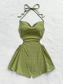 Soleia 女式系带露背连体裤，腰部有褶饰，下摆宽松，适合度假、派对、下午茶、休闲穿着