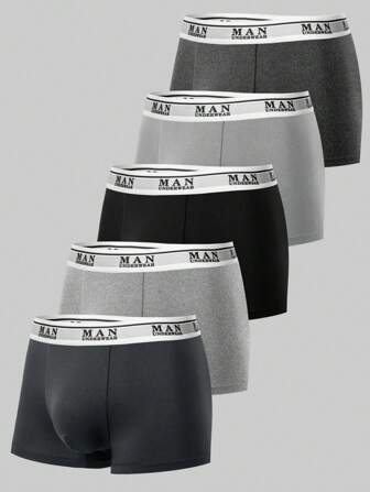 Manfinity EasyFave 5 pièces/Set Boxers courts pour hommes avec bande de taille imprimée de lettres