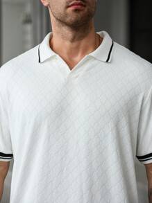 Manfinity Homme Camisa polo de manga corta con bloques de color y puños para hombres de talla grande - Blanco - Ver 2
