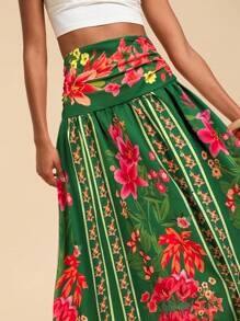 Travachic Women's Fashionable Printed Skirt, Suitable For Summer,Beach,Western Wear,Concert,Boho,Tropical Vacation,Graduation - Green - View 6