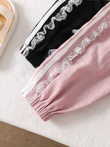 2pcs/Set Young Girl Fashionable Striped Ruffle Hem Casual Long Pants - Multicolor - View 8