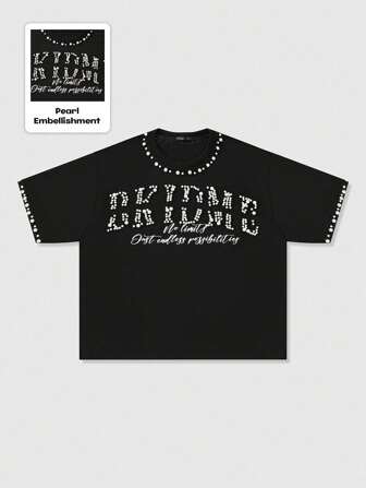 Street Life T-shirt ample à manches courtes pour hommes avec décoration de strass et perle scintillante