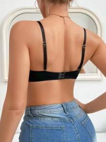 DesireSculpt 1pc Women's Sexy Pearl Decor Shell Trim Underwire Bra - Black - View 2