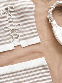 Soleia Women's Casual Summer Set, Striped Sleeveless Knit Top + Shorts Two Pieces Short Set Knit Two Pieces Set Ribbed Two Pieces Set Striped Two Pieces Set Summer Two Pieces Set In Fall/Winter - Multicolor - View 4