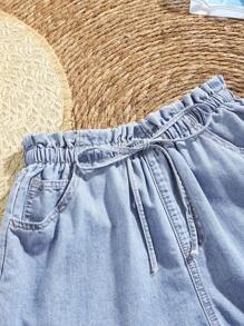 Soleia 女式高腰休闲牛仔短裤，蓝色 - 淺色水洗藍 - 查看 6