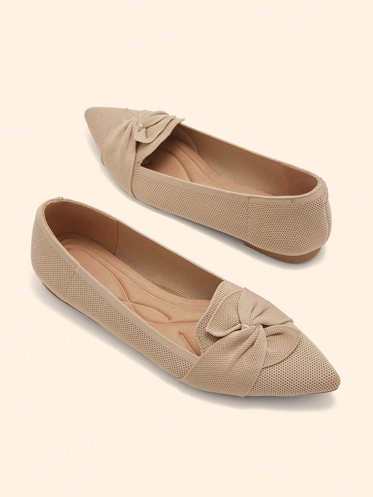 CUCCOO BASICS Women's Pointed Toe Flat Loafers, Soft Material, No Rub, New Slip-On Bowknot Shoes