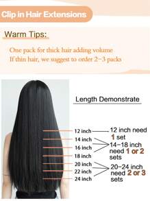 7 piezas Extensiones de cabello humano real color negro natural con clip, extensiones de cabello humano con doble trama con clips - Natural Black - Ver 10