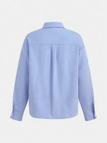 Tween Girl Casual Solid Color Polo Collar Crop Top & Pleated Skirt Co-Ord Set - Blue - View 14