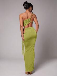 Silquee Women's Sleeveless Braid Ruffle Asymmetrical Hem Tank Top, Suitable For Commute, Daily Wear, Vacation, Beach, Bikini Cover-Up, Night Out, Sisterhood Gathering, Beach Party, Pool Party, Spring/Summer Green One Shoulder Top One Shoulder Tops Green Top - Olive Green - View 2