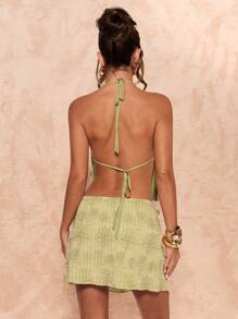 SHEIN BAE Spring And Summer Women's Minimalist Fitted Halter Tank Top, Casual Holiday Wear/Beach/Vacation - Green - View 2