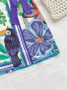 Soleia 女士度假热带元素椰子树棕榈叶细肩带迷你裹身裙热带连衣裙度假裙沙滩裙热带印花连衣裙女士度假服 - 彩色 - 查看 4