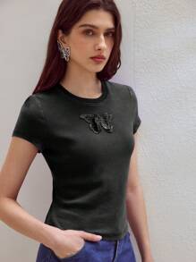 MOTF STUDIO BUTTERFLY PATCHED SHORT SLEEVE T-SHIRT - Black - View 3