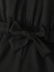 Baby Girls' Elegant Two-Tone Peter Pan Collar Floral Decor Romper, Summer - Black - View 6